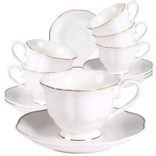 12 pieces Fine Porcelain 2.5oz Cups and Saucers set of 6 Turkish Coffee Cup s...