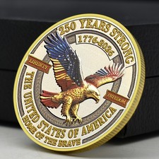 Moneda 250 Aniversario Estados Unidos 2026 - Libertad, Águila, Banderas Medalla Desafío Dorado