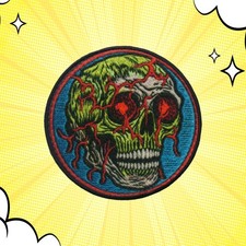 Skeleton Head Patch Iron-on Embroidered Applique Halloween Zombie Skull Flesh