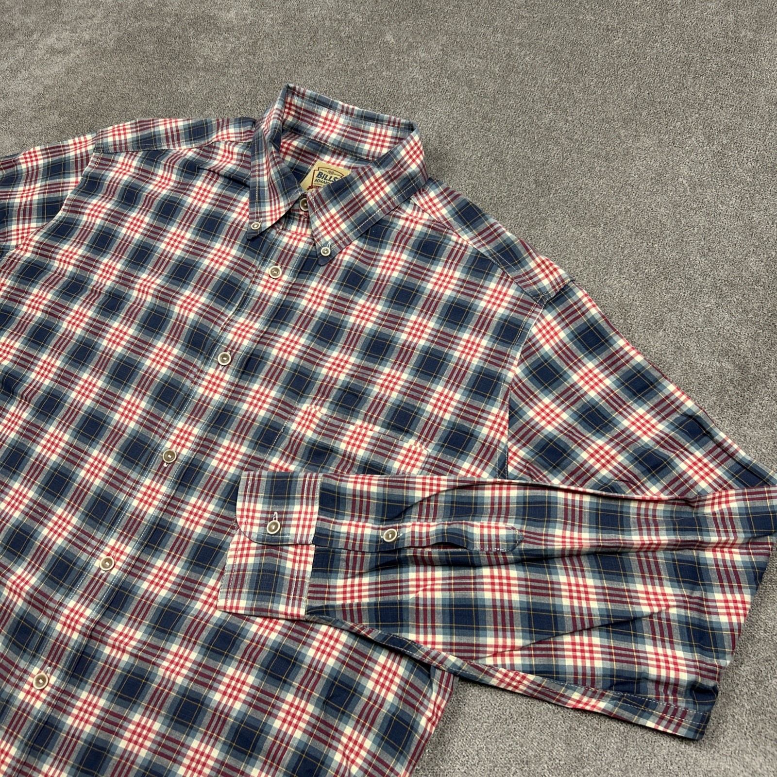 Bills Khakis Shirt Mens XL Trim Fit Button Down Long Sleeve Blue Red Plaid Check