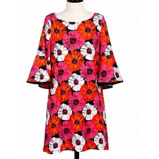 Pappagallo Floral Bell Sleeve Shift Dress Navy Poppy Multi Mod Retro 10