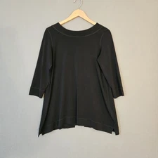 Eva Varro Split Back Tunic Top Womens M Black Thick Liquid Knit Witchy Artsy USA