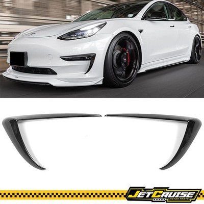 Fits 17-23 Tesla Model 3 Gloss Black Fog Light Lamp Trim Frame Cover 2PC ABS