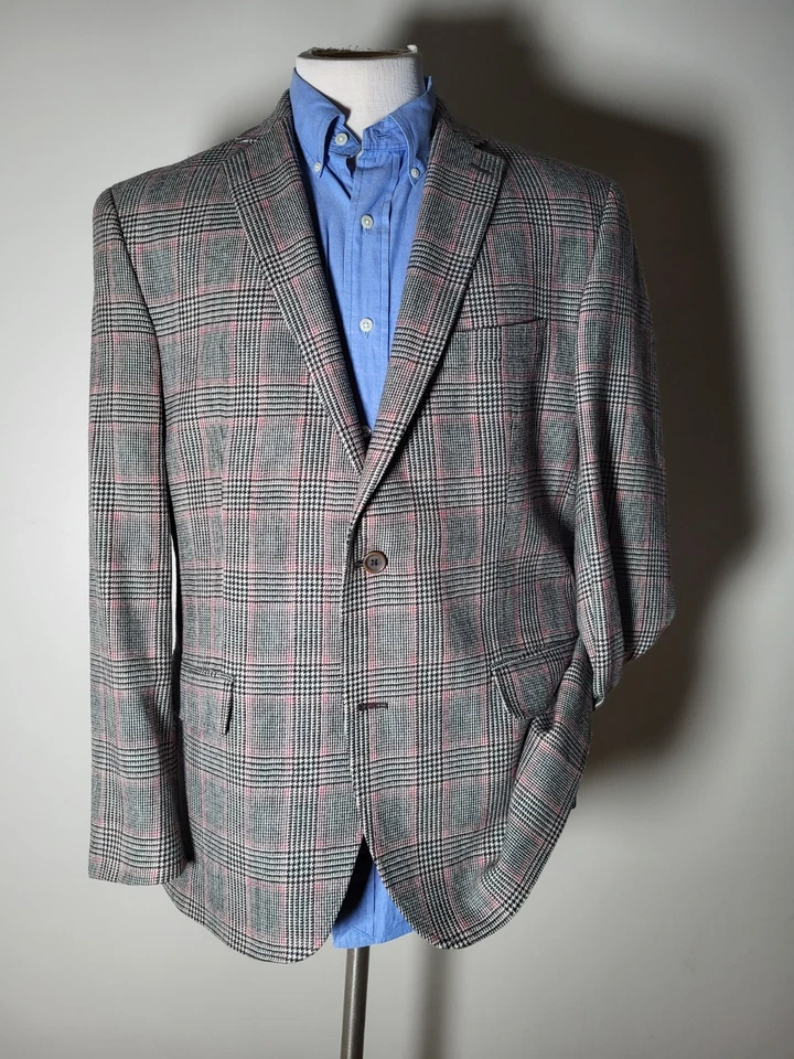 42R Tallia Red Black Glen Check Flannel LAMBSWool Tweed Unconstruct Jacket Blaze - Image 3 of 4