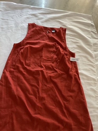 Old Navy Women's XS Red Linen Shift Dress Midi Sleeveless  y 18