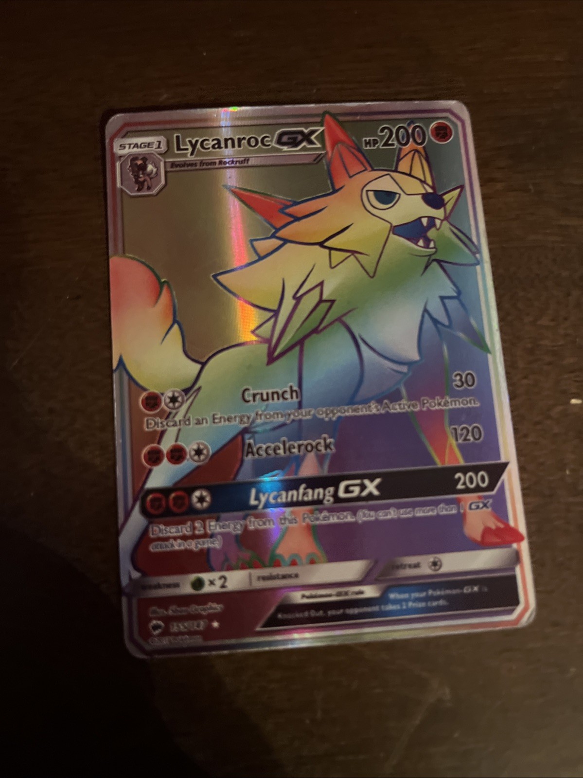 Pokémon TCG Lycanroc GX Rainbow Secret Rare Card Burning Shadows 155/147