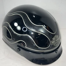 Harley Davidson Half Helmet With Raised Flames Sz L Black Adult