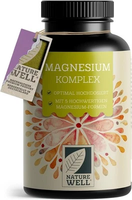 NATUREWELL Magnesium Komplex – 5 Formen, 400 mg/Tag, 180 vegane Kapseln