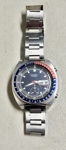 Seiko Watch 6139-6005 Blue Pogue Pepsi Bezel Chronograph Working Vintage 1970's