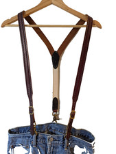 Vintage-Adult H Back Suspender-Leather-Unisex - Brass Hooks-Non Stretch