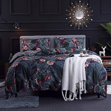 Green Floral Duvet Cover Set King 3 Pieces Soft Microfiber Bedding Duvet Cove...