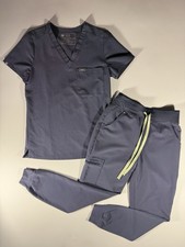 FIGS Technical Collection Scrub Set Medical Top XXS, Jogger Pants XS Bluish Gray