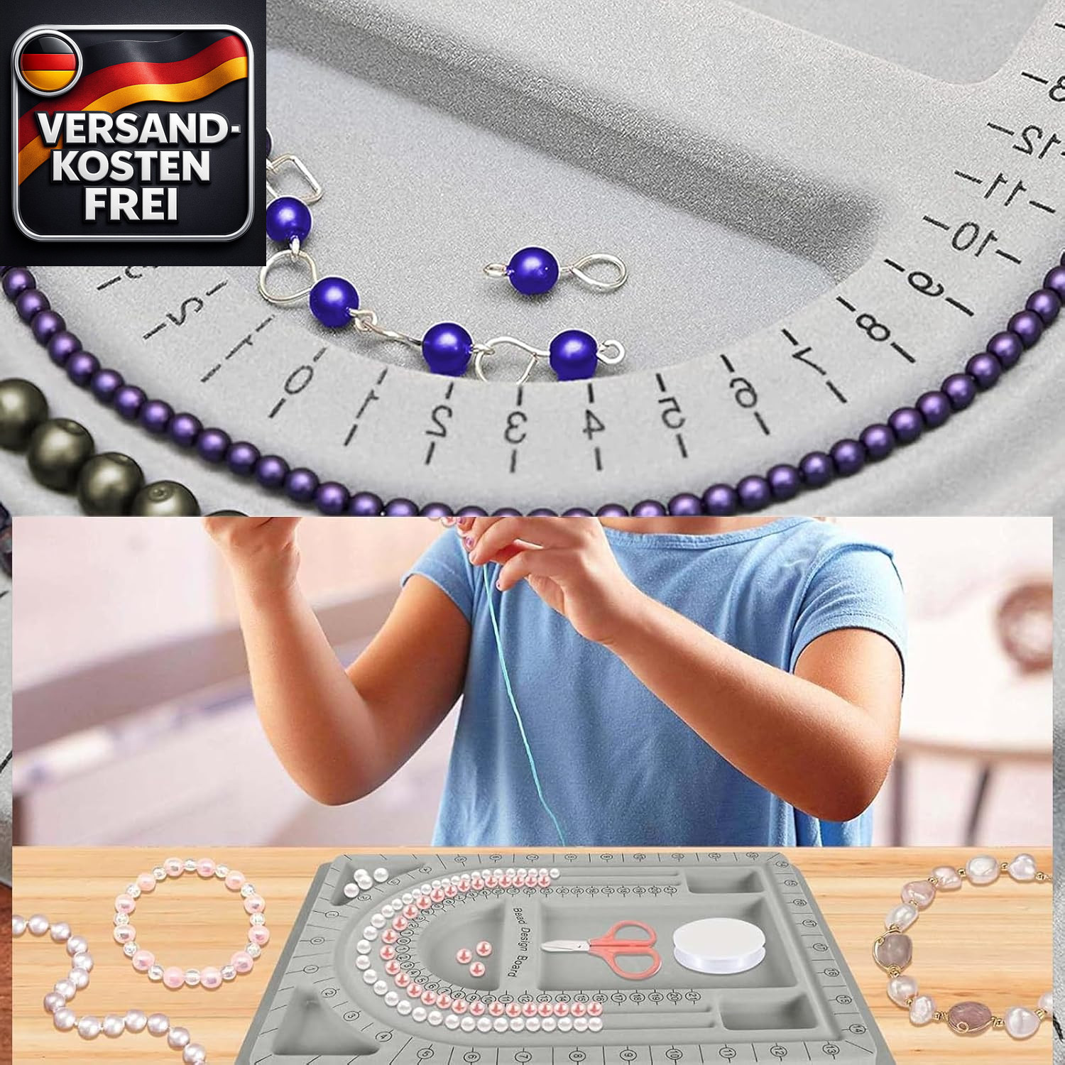Perlenbrett Set für Armband und Halskette, Schmuck DIY Werkzeug grau 5