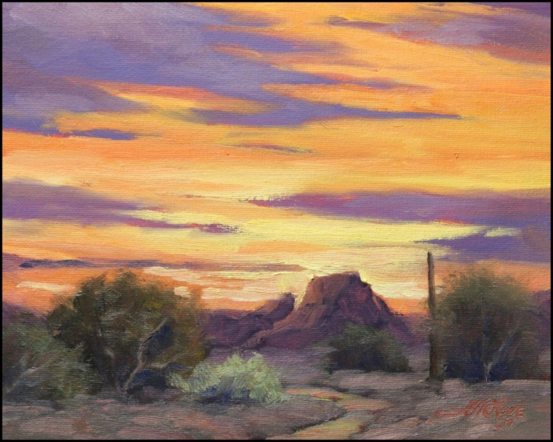 Jeff Love Art 8X10" Original Oil Painting Arizona Desert Landscape Sunset NEW