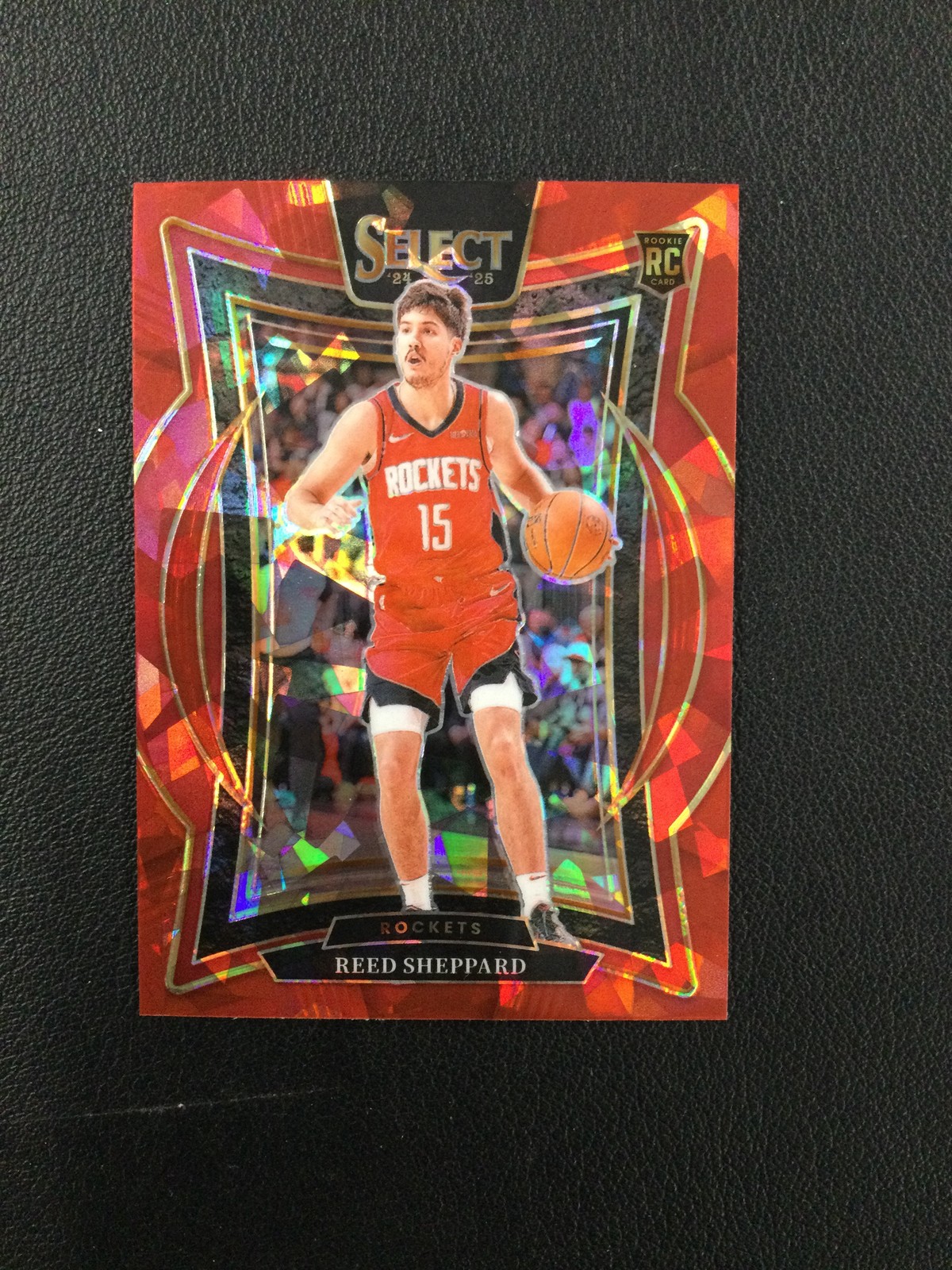 2024-25 Panini Select #68 Reed Sheppard Red Cracked Ice Prizm Houston Rockets
