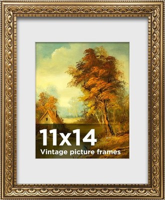 11x14 Vintage Picture Frames,Antique Picture Frame with White Mat for 8x10