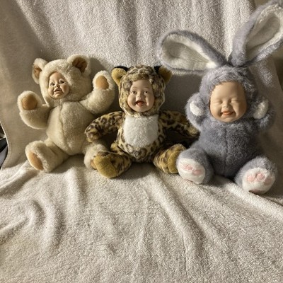 3 Vintage Center Stage Baby Pets Plush bunny rabbit Doll 10''  Vinyl Face 1990's