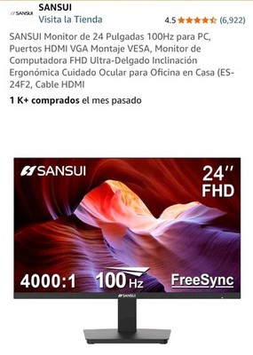 SANSUI ES-24F2 24in FHD 100Hz LCD FreeSync VESA Slim Tilt HDMI VGA