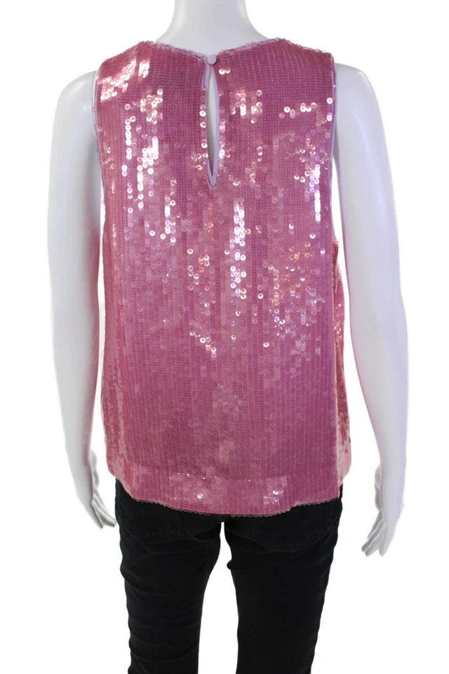 Blusa sin mangas J Crew para mujer cuello redondo lentejuelas rosa talla M Foto 3 de 4