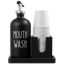 Glass Mouthwash Dispenser for Bathroom, 16 OZ Mouthwash Dispenser with Pour S...