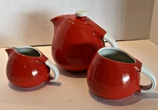 Vintage Hall's Bright Red Superior Kitchenware Teapot, Creamer, Sugar Bowl Set