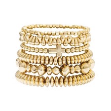 Surfer Heishi Clay Bead Bracelets for Women Bohemian Stackable Gold Beaded Stret