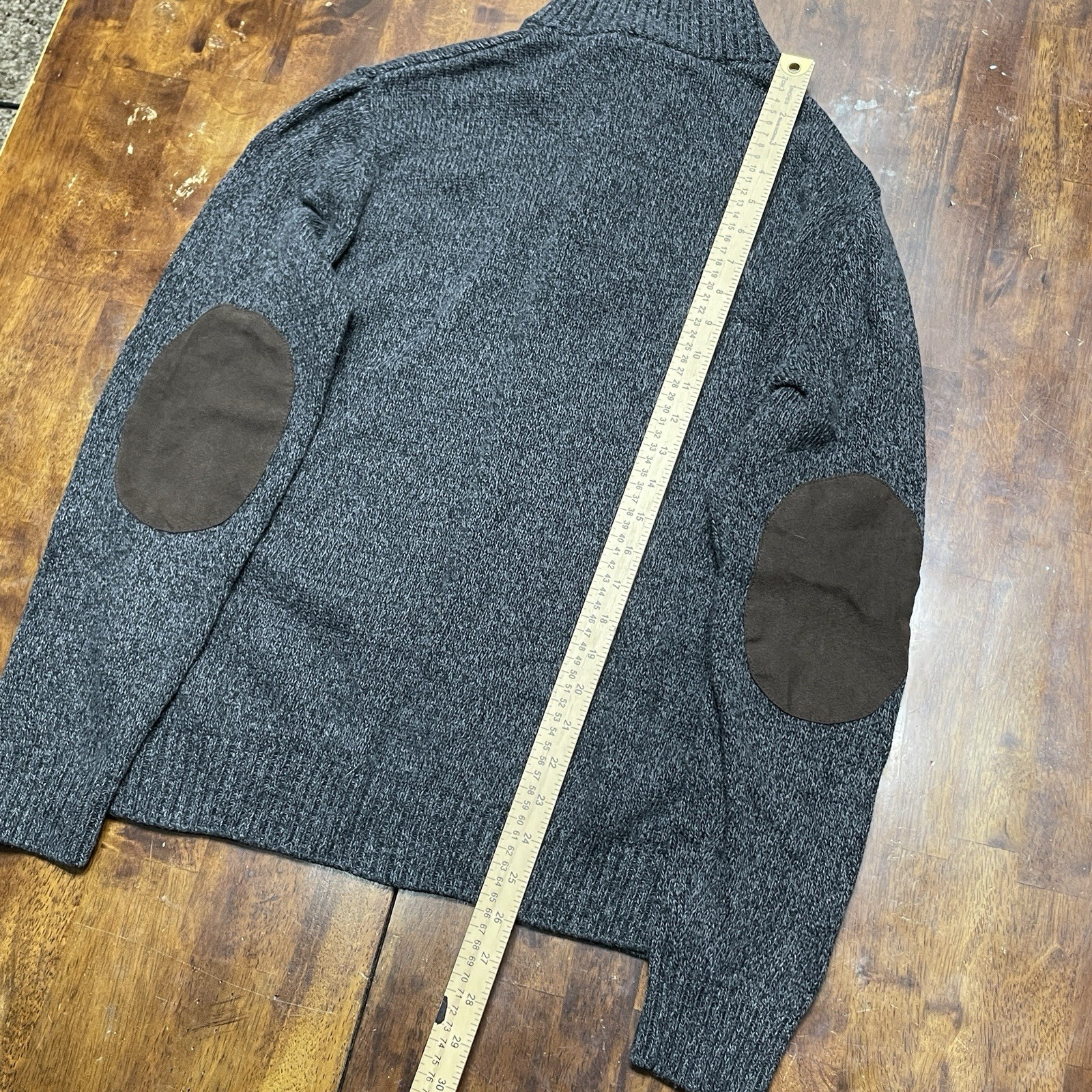 Chaps Sweater 1/4 Button Up Elbow Patch Gray Knit… - image 4