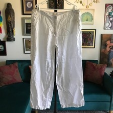 CHICO'S size 3 / XL / 16 White 100 Linen Wide Leg Pants Lagenlook Artsy