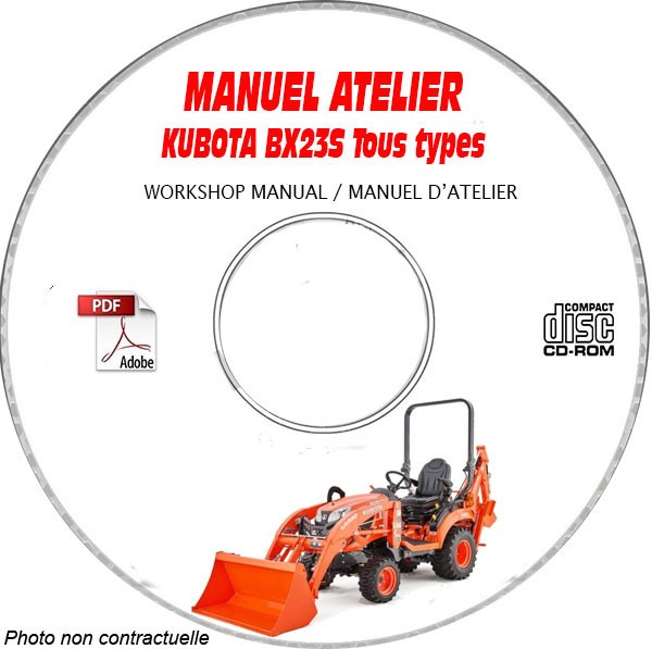 Manuel atelier Kubota BX23S sur support CD-ROM en anglais pour réparation