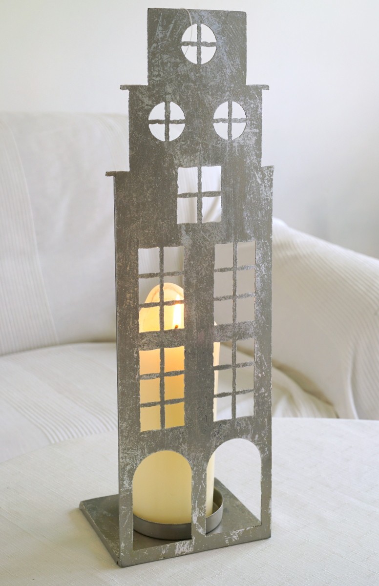 Werner Voß Kerzenhalter Windlicht Haus Silhouette Metall 40cm hoch Deko silbern