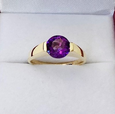 Stylish  Solid  14K  Gold  Natural  Round  1.15 Ct. Amethyst  Gemstone  Ring NEW