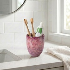 Marbled Ceramic Toothbrush Holder Bathroom Tumbler Vanity Cup, Berry Red