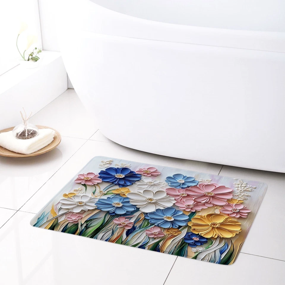 Watercolor Plant Pink and Blue Floral Shower Curtain Bathroom Accessories Set - Image 3 of 4