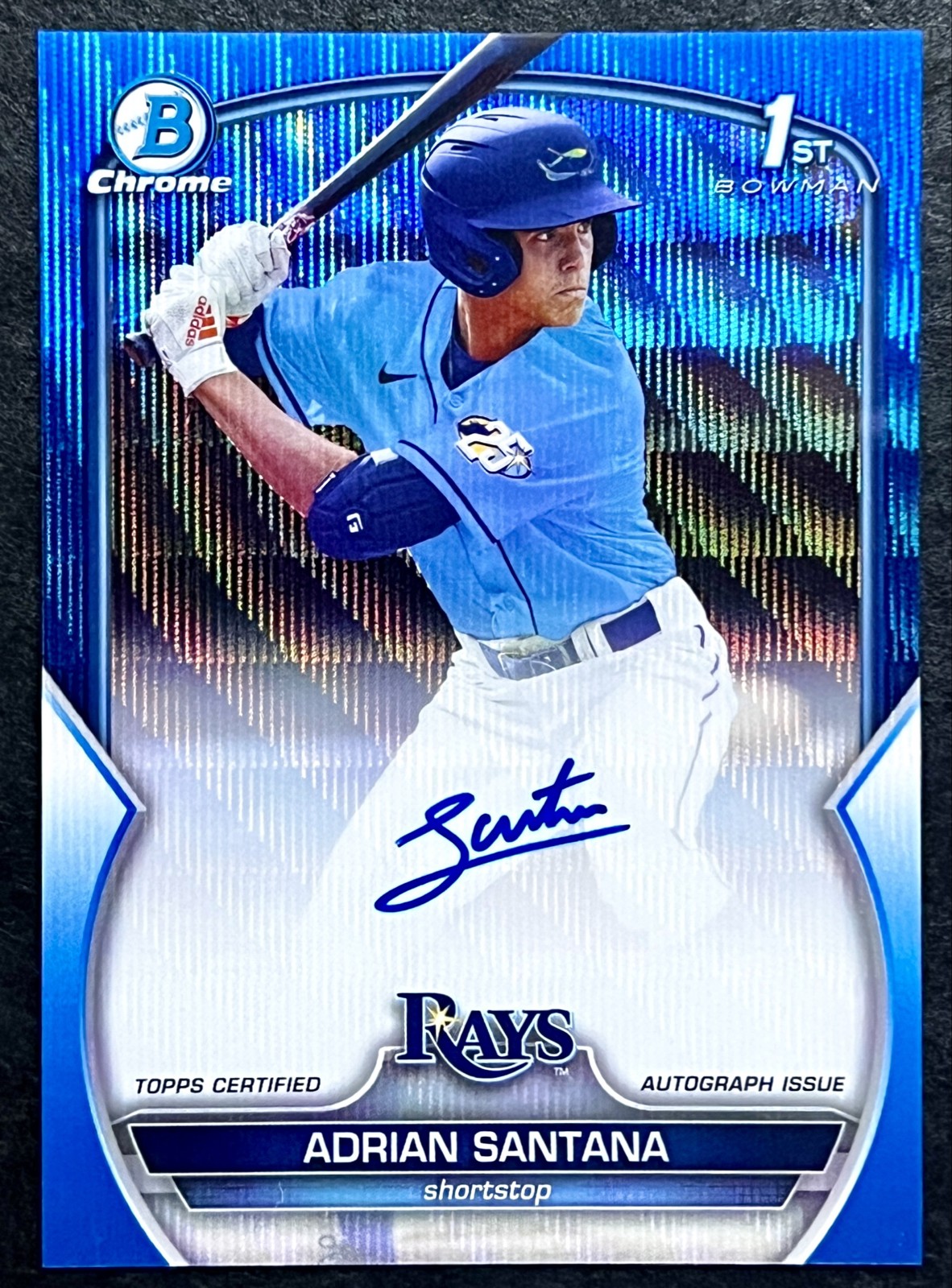ADRIAN SANTANA 2023 1st Bowman Draft - Chrome Prospect Blue Wave AUTO /150 Rays