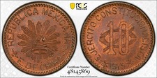 i-650460 Mexico 10 Centavos 1915. PCGS MS 64 RB. Almost TOP POP!