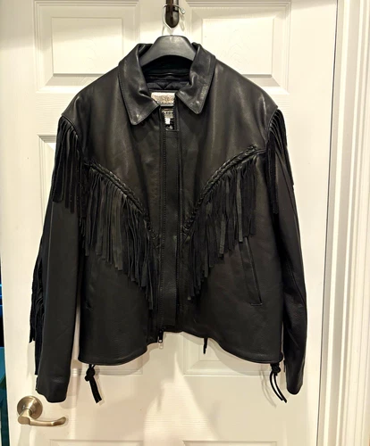Open Road by Wilsons Leather Men's Black Fringe Leather Biker Jacket XL - product listing photo