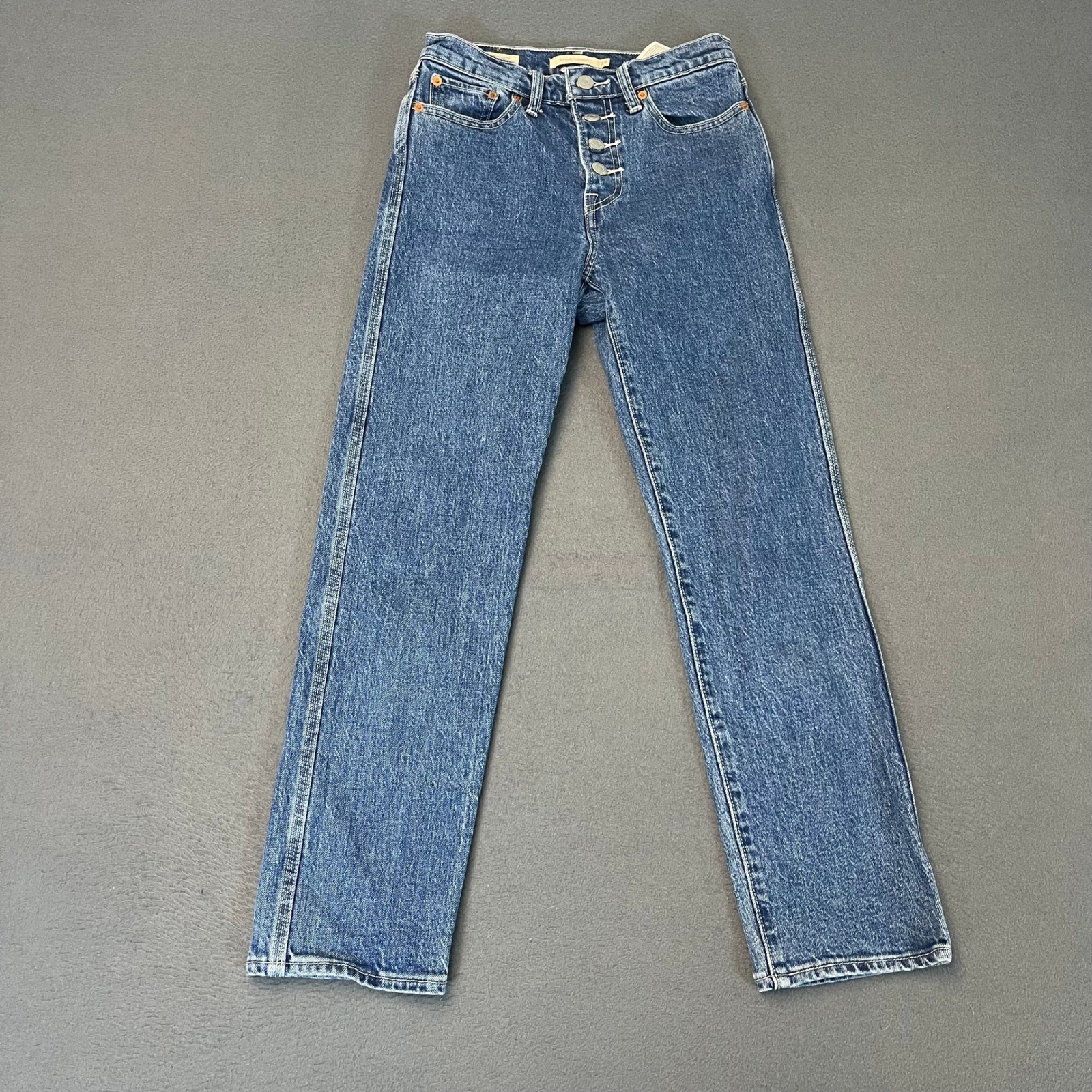 Levi's Wedgie Straight Jeans Blue Denim Button Fly Women's Size 24 26L VTG Patch
