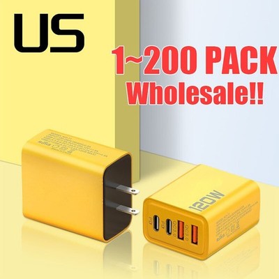120W 4-Port USB C Fast Wall Charger Block For All Cell Phone iPad Lot