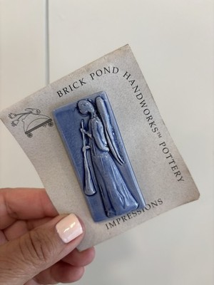 Brick Pond Handworks Pottery Angel Brooch Pin 3  Blue Mary DeCaprio 1999 Ceramic
