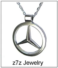 MERCEDES BENZ Emblem Necklace - 2" Chrome Steel Pendant - luxury auto car