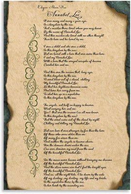 Vintage Edgar Allan Poe Annabel Lee Poem Canvas Wall Art - Classic Literature Po