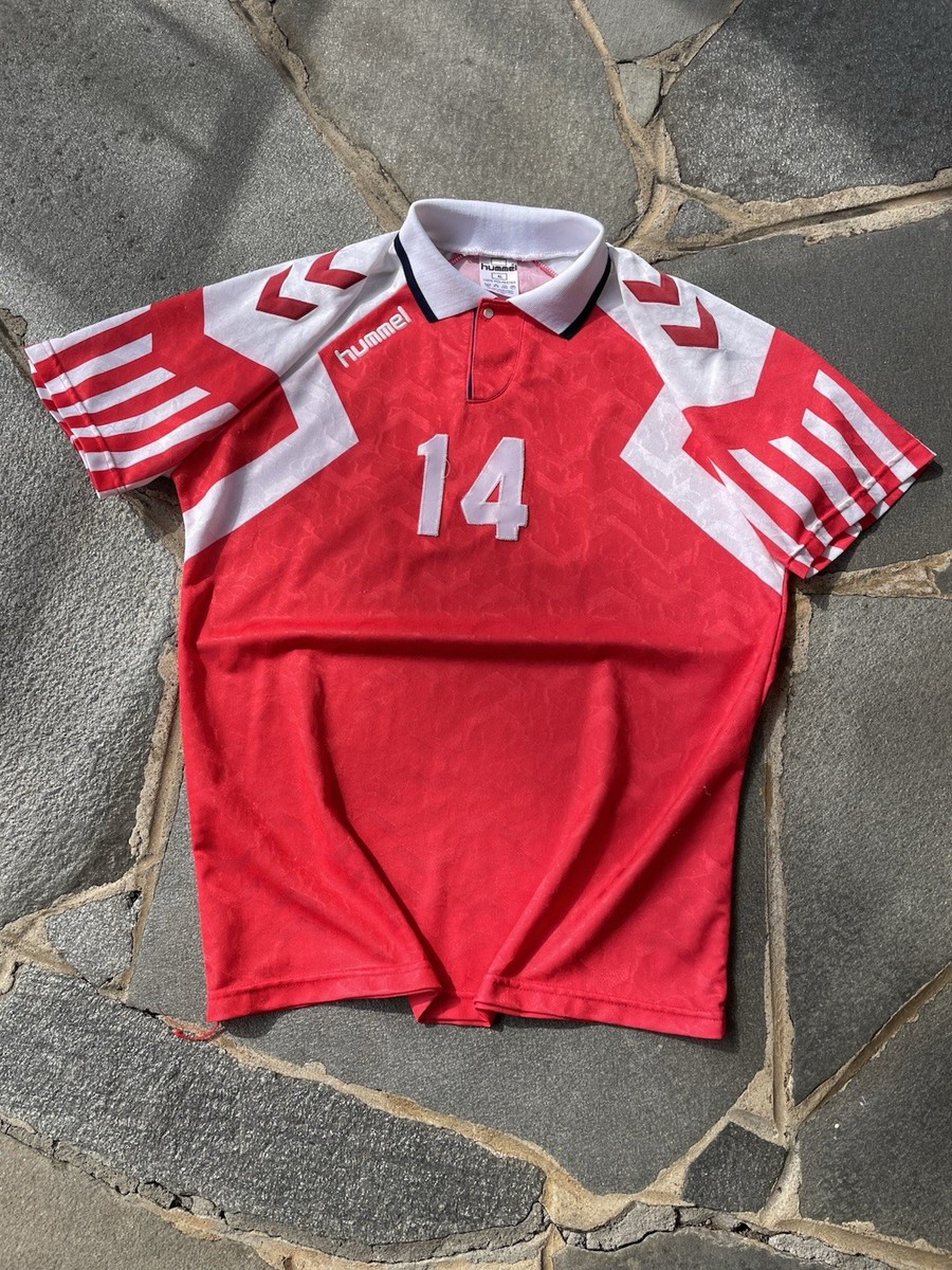 【着画あり】hummel デンマーク代表 1992 ユニフォーム archive Denmark 1992 Hummel Home Football Shirt Jersey Size XL Vintage