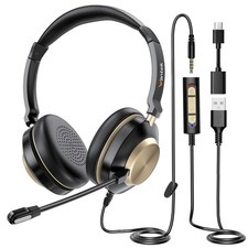 USB Computer Headset with Clear Chat Microphone Lightweight On Ear Wired Head