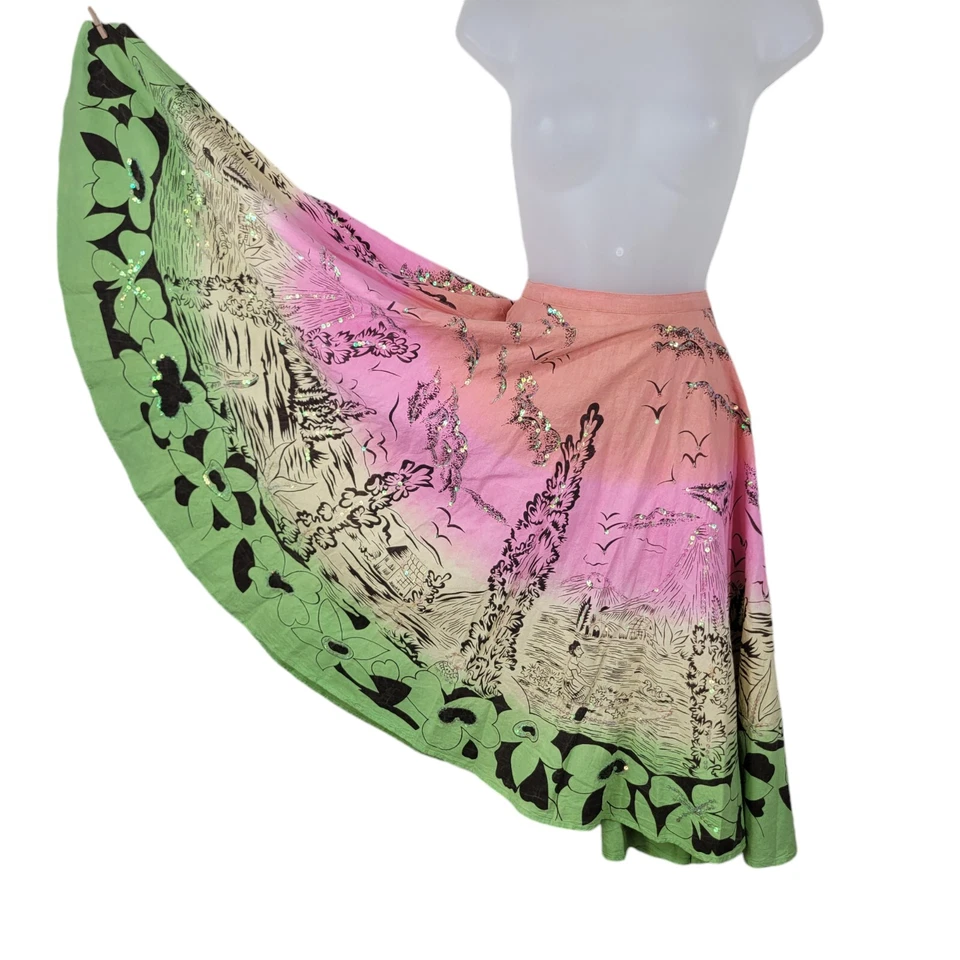 Falda Acampanada Sweet Miss Me Mediana Larga Midi Y2K Rosa Lentejuelas Tropical Hawaiana  Foto 2 de 4