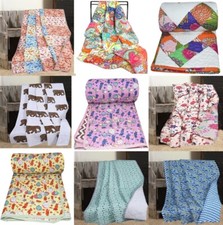 Indian Handmade Block Print Kantha Baby Quilt Cotton Filling Comforter Bedspread