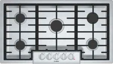 Bosch NGM8656UC 800 Series 36 Inch Gas Cooktop with 5 Sealed Burners.