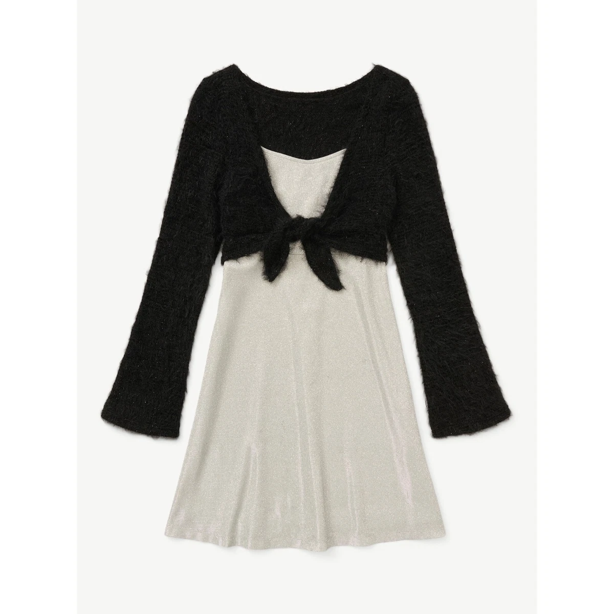 Justice Girls size L 12-14 Shimmer Dress With Fuzzy Overlayer COLOR Silver NEW