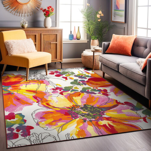 Rugshop Area Rug Modern Bright Flowers Non-Slip Rugs for Bedroom Living Room Rug - Picture 9 of 34