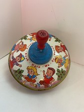 VTG 1950s Ohio Arts Metal Spinning Top  Here We Go Round the Mulberry Bush"