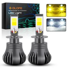 Strobe Flash H3 LED Fog Light Bulbs Conversion Kit 2400LM 8000K White & Yellow